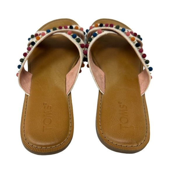 Toms Viv Pom Pom Slide Sandal Womens 10 Natural Hemp Casual Slip On Open Toe - Picture 3 of 5